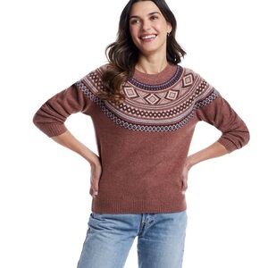 Elegant Fair Isle Crew Neck Sweater in Brown